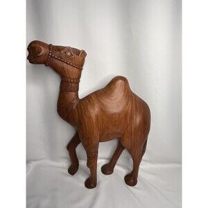 Large Wooden Camel Statue Hand Carved SOLID Wood 24” Tall Heavy! Gorgeous MCM